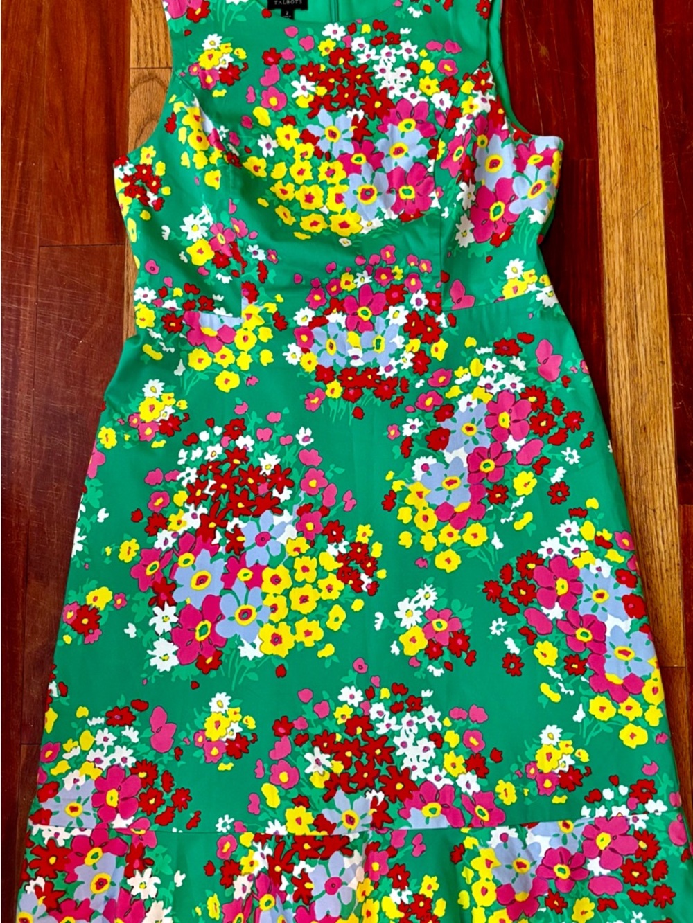 Women’s Talbots Green Floral Sleeveless Flounce Hen Dress Size 2